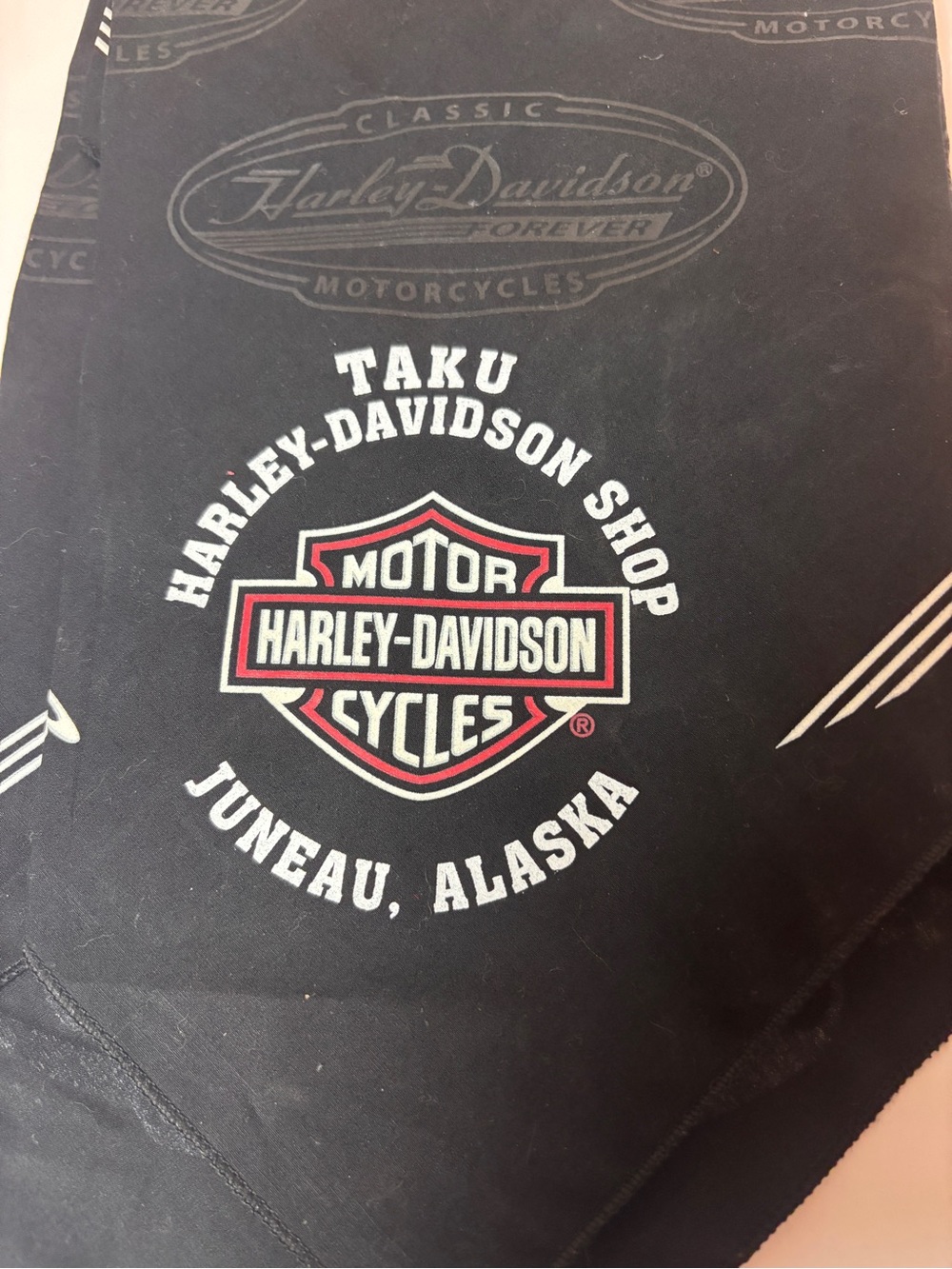 Vintage 90’s Men’s Taku Harley-Davidson Shop Bandana Juneau, Alaska Black Scarf